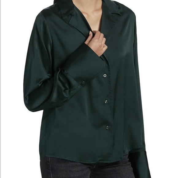 NWT A.L.C. Kass Strech 92% Silk Green Blouse Size 2 - Picture 2 of 16